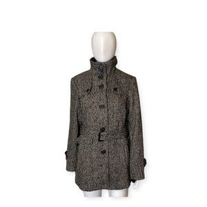 Nicole Miller New York Black and Beige Herringbone Tweed Coat Size M
